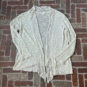 Eileen Fisher Linen Blend Open Front Crochet Cardigan Size XL